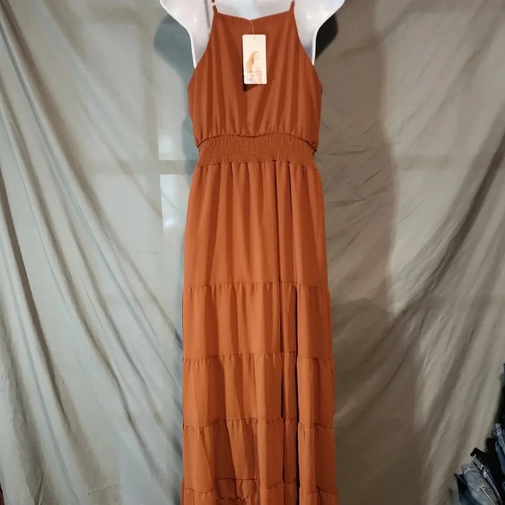 Pretty Garden NWT Chic Midi Dress in Warm Brown SIZE S - Picture 6 of 11